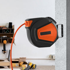 Retractable Air Hose Reel, 3/8 IN x 50 FT Hybrid Air Hose Max 300PSI, Air Compressor Hose Reel with 5 ft Lead in, Ceiling / Wall Mount Enclosed Air Reel, 180° Swivel Mount