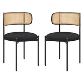 Modern Upholstered Dining Chairs Set of 2,Rattan Back Dining Room Chairs,Accent Kitchen Chairs with Metal Legs