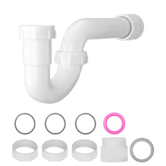 P-Trap, 1-1/2 Inch P Trap Sink Drain Pipe Kit with Threaded Adapter and TPU Leak-Resistant Washers, PP Plastic Pipe Basin Waste Kit, Under Sink Plumbing for Kitchen Bathroom Sewer Drain, White