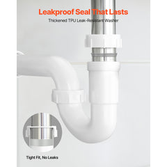 P-Trap, 1-1/2 Inch P Trap Sink Drain Pipe Kit with Threaded Adapter and TPU Leak-Resistant Washers, PP Plastic Pipe Basin Waste Kit, Under Sink Plumbing for Kitchen Bathroom Sewer Drain, White