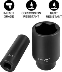 Impact Socket Set 1/2 Inches 19 Piece Impact Sockets, Deep Socket, 6-Point Sockets, Rugged Construction, Cr-V, 1/2 Inches Drive Socket Set Impact 3/8 inch - 1-1/2 inch, with a Storage Cage