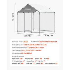 Metal Chicken Coop 6.56x6.56x6.56ft Walk-in Chicken Run with Cover Spire Roof