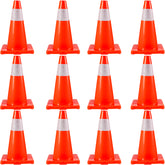 12Pack 18" Traffic Cones, Safety Road Parking Cones PVC Base,Traffic Cone with Reflective Collars, Hazard Construction Cones for Home Traffic Parking