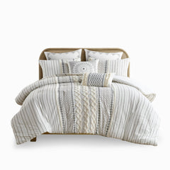Cotton Printed Comforter Set with Chenille Ivory King/Cal King