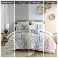 Cotton Printed Comforter Set with Chenille Ivory King/Cal King