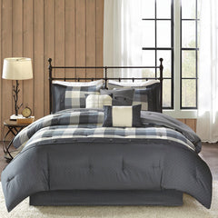 7 Piece Herringbone Comforter Set Grey Queen