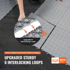 Garage Tiles Interlocking, 12 x 12 x 0.53 inch 50 Pack Garage Floor Covering Tiles, Non-Slip Double-Sided Texture Garage Flooring Tiles, for Garages, Basements, Repair Shops, Silver
