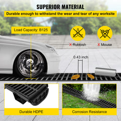 Trench Drain System, Channel Drain with Plastic Grate, 5.8x3.1-Inch HDPE Drainage Trench, Black Plastic Garage Floor Drain, 6x39 Trench Drain Grate, with 6 End Caps, for Garden, Driveway-6 Pack