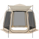 Screen House Tent, 10 x 9.2 ft, 4-8 Person Pop Up Screen Tent with Extended Awning, Portable Screened in Canopy with Carry Bag, Netting Sides, for Patio, Backyard, and Outdoor Activities, Beige