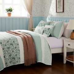 6 Piece Cotton Percale Quilt Set with Throw Pillows Aqua Full/Queen