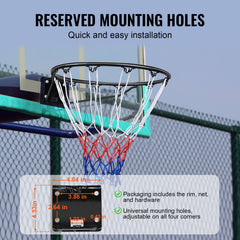 Basketball Rim, Wall Door Mounted Basketball Hoop, Heavy Duty Q235 Basketball Flex Rim Goal Replacement with Net and Double Spring, Standard 18" Indoor Outdoor Hanging Hoop for Kids Adults