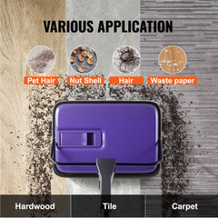 Carpet Sweeper Manual, Floor Sweeper with 300 ml Dustbin Capacity Easy to Empty, 6.7 inch Cleaning Width for Home Office Carpets Pet Hair Dust, Purple