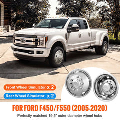 19.5-inch 10 Lug Wheel Simulators, 304 Stainless Steel Wheel Simulator Kit with Mirror Polished Finish, 2 Front and 2 Rear Wheel Covers Fit for For Ford F450/F550 (2005-2020), 4 pcs