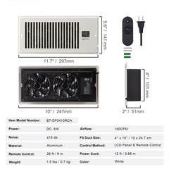 Quiet Vent Booster Fan, Fits 4-Inch by 10-Inch Vent Openings, with Remote Control and Thermostat Control, Adjustable Speed for Heating and Cooling Smart Ventilation Systems, White