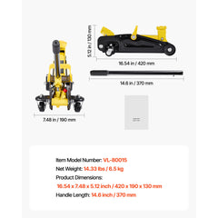 Low Profile Floor Jack, 1.5 Ton (3300 lbs) Capacity, Steel Racing Floor Jack with Single Piston Quick Lift Pump, Hydraulic Trolley Car Lift for Sports Cars, Sedans, Lifting Range 5.1-12.2 Inches