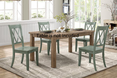 Casual Teal Finish Side Chairs Set of 2 Pine Veneer Transitional Double-X Back Design Dining Room Furniture