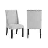 Vinz Dining Side Chair Set of 2, Light Gray Cotton Polyester, Black Legs