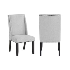 Vinz Dining Side Chair Set of 2, Light Gray Cotton Polyester, Black Legs