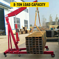 Hydraulic Long Ram Jack, 8 Tons/17363 lbs Capacity, with Single Piston Pump and Clevis Base, Manual Cherry Picker w/Handle, for Garage/Shop Cranes, Engine Lift Hoist, Red