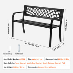 Outdoor Bench,46 inches Metal Garden Bench for Outdoors, 480 lbs Load Capacity Bench, Outdoor Garden Park Bench with Backrest and Armrests, Patio Bench for Garden, Park, Yard, Front Porch