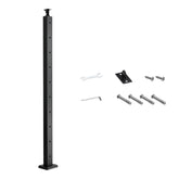 1-Pack Cable Railing Post, 36x2x2 In Horizontal-Hole Deck Railing Post with Pre-Drilled Holes, Stainless Steel Cable Rail Post with Horizontal and Curved Bracket, Black, 1JZLGZXHS9148RVYS001V0