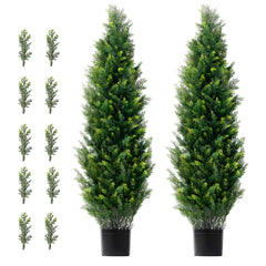 2 Pack 4' Artificial Cedar Topiary Tree Faux Plant UV Decor In/Outdoor