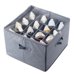 Under Bed Shoe Storage Organizer, 1 Pack, 16 Compartments, Underbed Shoe Box Storage Containers Adjustable Dividers, Sandal Organizer Storage with Clear Window, Breathable, Reinforced Handles