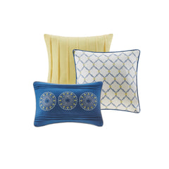 6 Piece Reversible Quilt Set with Throw Pillows Blue King/Cal King