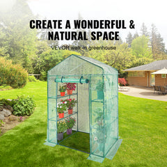 Walk-in Green House, 4.6 x 2.4 x 6.7 ft, Greenhouse with Shelves, High Strength PE Cover with Doors, Windows and Steel Frame, Set Up in Minutes, for Planting and Storage