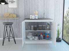 White Rectangle 2-Door Utility Sink and Cabinet