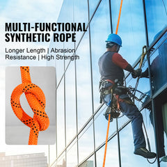 Double Braided Polyester Rope, 3/4 in x 220 ft, 24 Strands, 20000 LBS Breaking Strength Outdoor Rope, Arborist Rigging Rope for Rock Hiking Camping Swing Rappelling Rescue, Orange/Black
