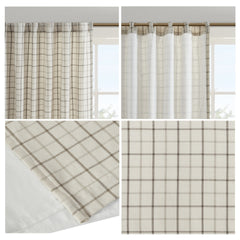 1 PCS 50x108" Plaid Rod Pocket and Back Tab Curtain Panel with Fleece Lining Natural