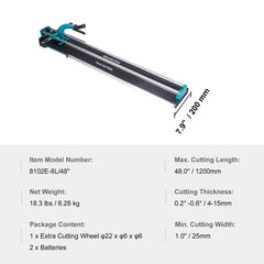 Manual Tile Cutter, 48 inch, Porcelain Ceramic Tile Cutter with Tungsten Carbide Cutting Wheel, Infrared Positioning, Anti-Skid Feet, Double Rails for professional installers or beginners