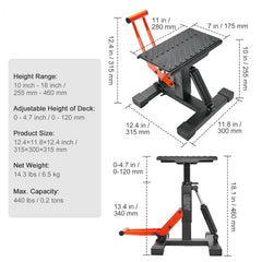Dirt Bike Lift Stand, Motorcycle Jack Lift Stand 440 lbs Capacity and Hydraulic Lift Operation, Adjustable Height Hoist Table, for Dirt Pit Bike Repair, Maintenance, Dirt Bike Accessories