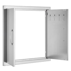 BBQ Access Door, 24W x 24H Inch Double Outdoor Kitchen Door, Stainless Steel Flush Mount Door, Double Wall Vertical Door with Handles and Hooks, for BBQ Island, Grilling Station, Outside Cabinet