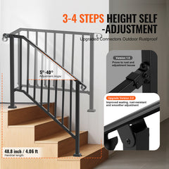 3-4 Step Handrails for Outdoor for Seniors Porch Deck Black Retro Arch