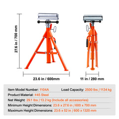 Roller Stand 2500 LBS Load 27.6"-52" Height Adjustable 45# Steel Foldable