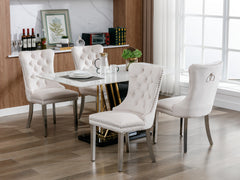 Nikki Collection Modern, High-end Tufted Solid Wood Contemporary Velvet Upholstered Dining Chair with Chrome Stainless Steel Plating Legs,Nailhead Trim,Set of 2,Beige and Chrome, SW1701BG