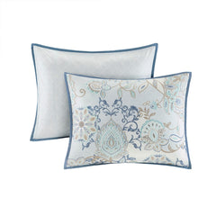 8 Piece Cotton Floral Printed Reversible Comforter Set Blue King