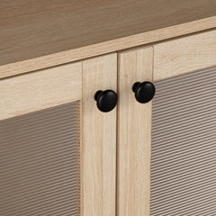 Mid-Century Modern TV Stand Tapered Leg Round Knobs Cabinet Doors Natural Finish Primary Living Room