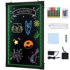 LED Message Writing Board, 16"x12" Illuminated Erasable Lighted Chalkboard, Neon Effect Menu Sign Board, Drawing Board with 8 Fluorescent Chalk Markers and Remote Control, for Home Wedding Shop