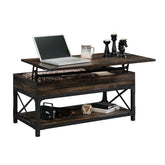 Lift-Top Coffee Table with Industrial Style, Brown finish