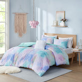 King/Cal King Watercolor Tie Dye Printed Comforter Set with Throw Pillow