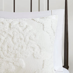 King/Cal King 3 Piece Tufted Cotton Chenille Damask Duvet Cover Set
