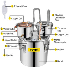 8Gal Home Use Moonshine Still Brewing Stainless Steel Water Wine Alcohol Double Keg