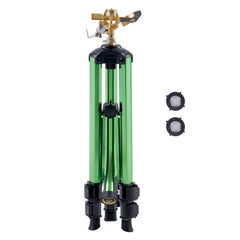 Impact Sprinkler on Tripod Base, Heavy Duty Tripod Sprinklers with Brass Head & 3/4" Connector, 360 Degree Large Area Coverage Irrigation Sprinkler, Adjustable Heights Sprinkler for Yard Green