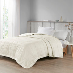Oversized Down Alternative Blanket with Satin Trim Ivory King