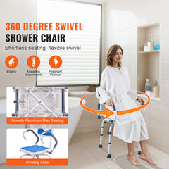 Shower Chair 360° Swivel Bathtub Shower Seat with Pivoting Arms 400LBS