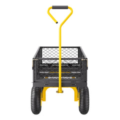 500 Lbs Steel Garden Cart, Heavy Duty Pullable Cart with Wheels for Garden, Metal Yard Utility Wagon with 10" All Terrain Tires, Removable Mesh Sides and 180° Rotating Handle