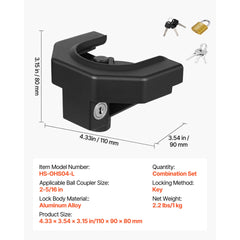 Trailer Hitch Lock Kit, Compatible with 2-5/16 in Couplers, Heavy-Duty Anti-Theft Trailer Ball Lock with 3 Keys & Padlock, Prying-Resistant & Impact-Resistant, Fits for RVs, Boats, Trailers